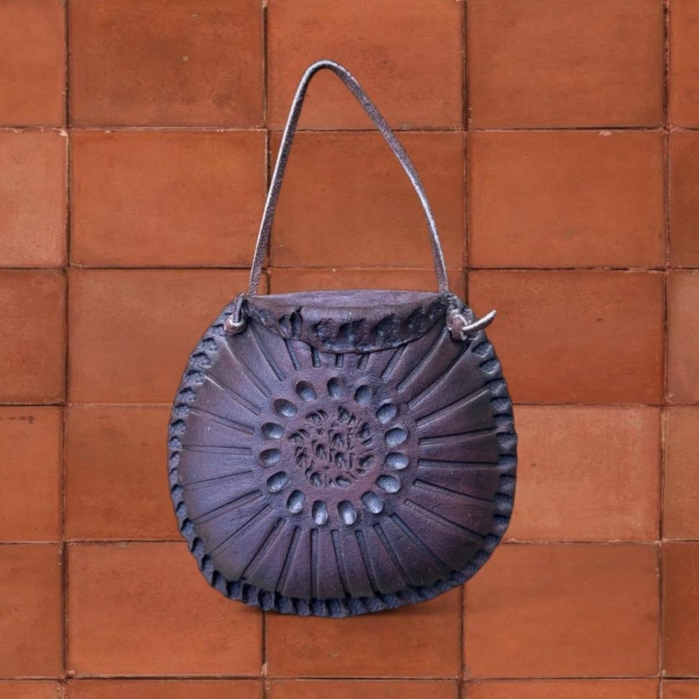Studio Art Pottery Ceramic Wall Pocket Mimicking Leather Pouch